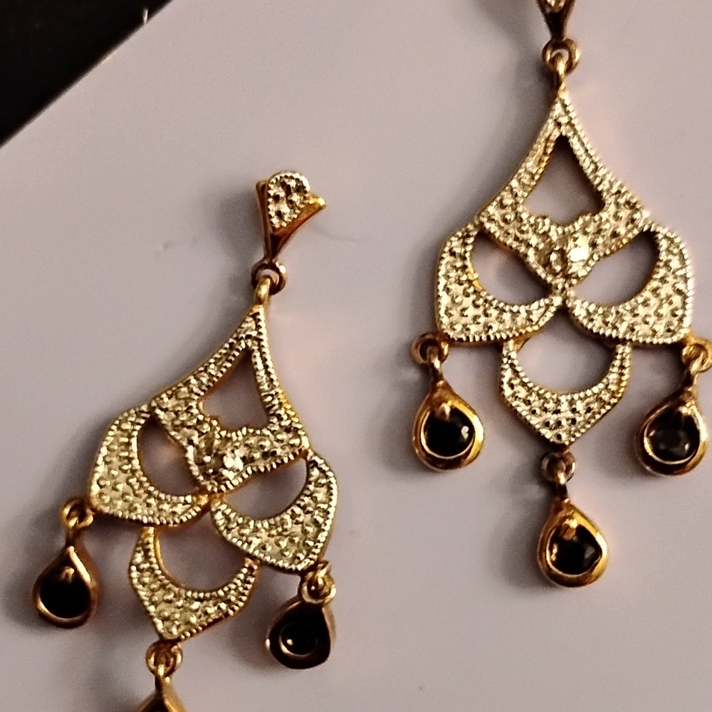 Gold Vermiel Silver Pave Simulated Blue Sapphire Gemstone  Chandelier   Earrings